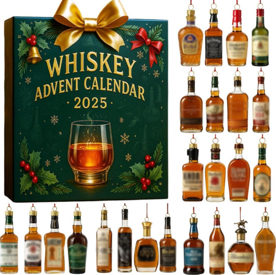 Themed Advent Calendar 2025 Edition,christmas Calendar Gift Box,24 Days Whiskey & Beer Style Decoration Acrylic Pendant,holiday Countdown Gift