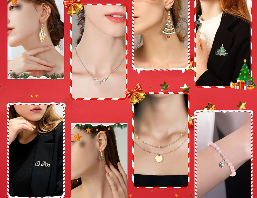 Advent Calendar 2025 for Adult Women, Christmas 24 Pieces Beauty Fashion and Jewelry Bath Sets Countdown Gifts, Christmas Surprise Gift Baskets for Women, Mom, Wife, Sister, Colleague, Adult