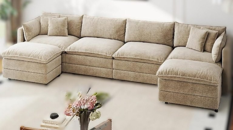 12 Comfy U-Shaped Cloud Couch Sectional Sofas (6 Seater) for Large Living Rooms and Apartments, U-shaped sectional sofa, Sofa with Ottomans, U-shaped sectional sofa, Couch with Storage, U-Shaped Modular Cloud Couch