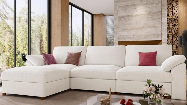 L-Shaped Sectional Sofa with Ottoman, L-Shaped Modular Couch Set with Ottoman, Sectional Sofa with Ottoman for Small Apartments