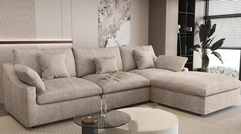 L-shaped sofa couches for living rooms, apartments, and homes,14 Best Deep L-Shaped Seat Sofas for Ultimate Comfort at Home, Sofa with Movable Ottoman, Modular Cloud Sectional Sofa