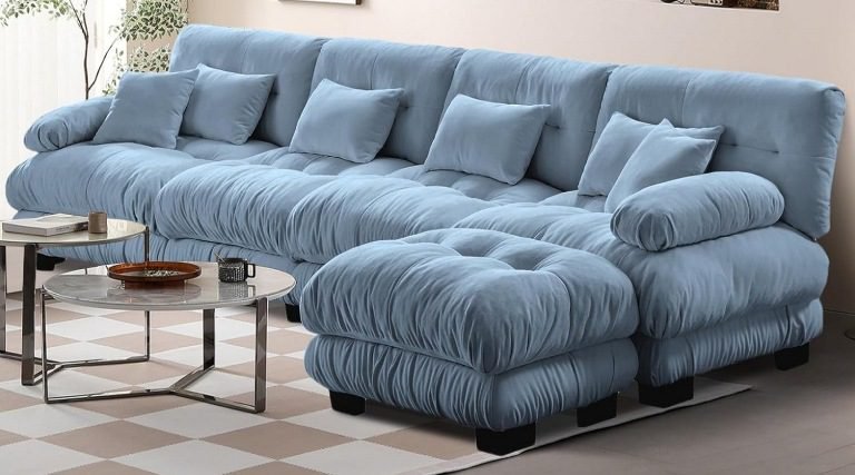 L-Shaped Sectional Sofa with Ottoman, L-Shaped Modular Couch Set with Ottoman, Sectional Sofa with Ottoman for Small Apartments