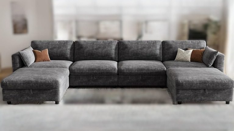 14 Modern U-Shaped Modular Sofas (6-Seater) – Large Chenille Sectional Couch for Living Room, Sectional Couch for Living Room, Faux Leather Couch, Oversized Modular Sectional Sofa, Couch with Ottoman, Corduroy Deep Seat Couch, Velvet Sofa Couch