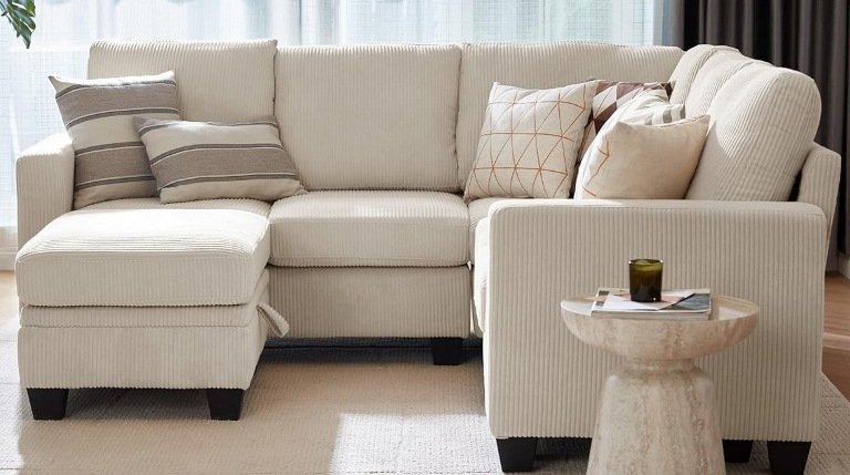 L-Shaped Modular Sectional Sofas for Modern Living Rooms, L-Shaped Modular Sofa with Storage Ottoman, Modular Sectional Sofa with Ottoman for Living Room