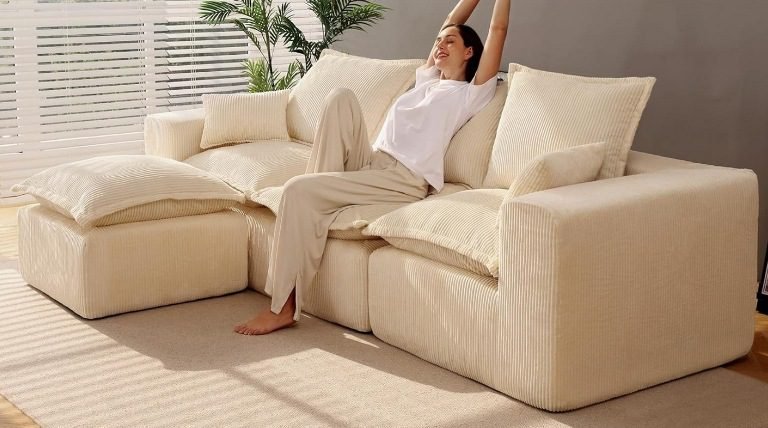 L-shaped sofa couches for living rooms, apartments, and homes,14 Best Deep L-Shaped Seat Sofas for Ultimate Comfort at Home, Sofa with Movable Ottoman, Modular Cloud Sectional Sofa