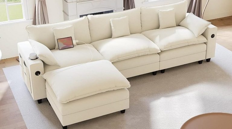 L-Shaped Sectional Sofa with Ottoman, L-Shaped Modular Couch Set with Ottoman, Sectional Sofa with Ottoman for Small Apartments
