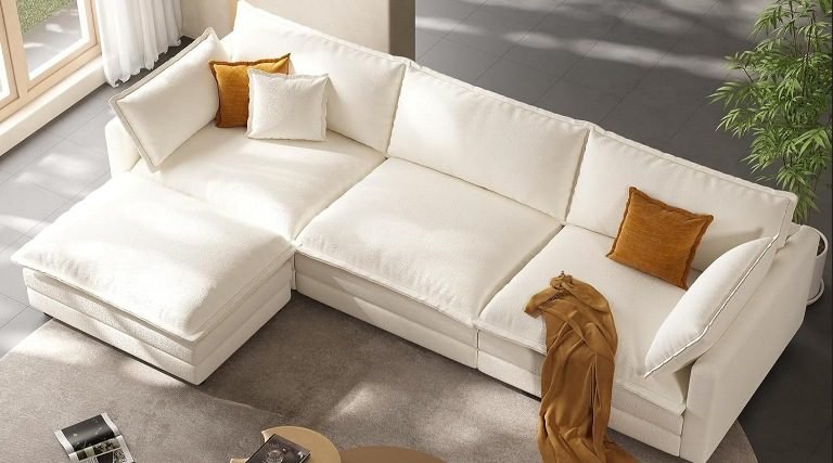 L-shaped sofa couches for living rooms, apartments, and homes,14 Best Deep L-Shaped Seat Sofas for Ultimate Comfort at Home, Sofa with Movable Ottoman, Modular Cloud Sectional Sofa