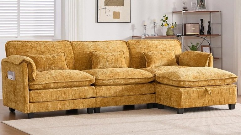 L-Shaped Modular Sectional Sofas for Modern Living Rooms, L-Shaped Modular Sofa with Storage Ottoman, Modular Sectional Sofa with Ottoman for Living Room