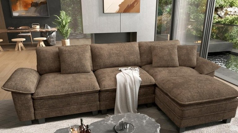 L-Shaped Modular Sectional Sofas for Modern Living Rooms, L-Shaped Modular Sofa with Storage Ottoman, Modular Sectional Sofa with Ottoman for Living Room