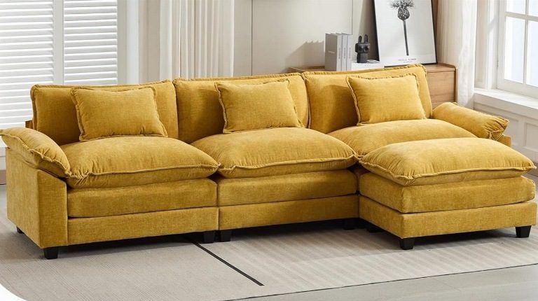 L-Shaped Sectional Sofa with Ottoman, L-Shaped Modular Couch Set with Ottoman, Sectional Sofa with Ottoman for Small Apartments