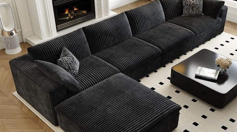 L-Shaped Modular Sectional Sofas for Modern Living Rooms, L-Shaped Modular Sofa with Storage Ottoman, Modular Sectional Sofa with Ottoman for Living Room