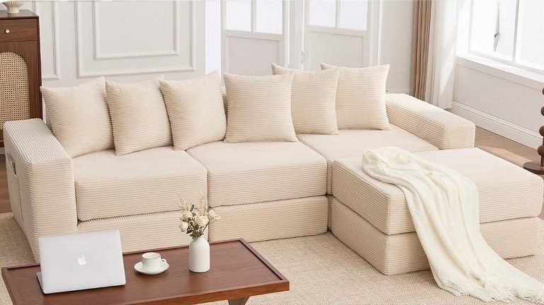 L-shaped sofa couches for living rooms, apartments, and homes,14 Best Deep L-Shaped Seat Sofas for Ultimate Comfort at Home, Sofa with Movable Ottoman, Modular Cloud Sectional Sofa