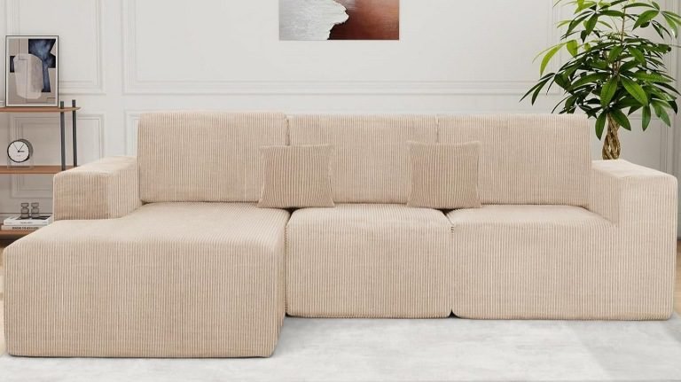 L-Shaped Sectional Sofa with Ottoman, L-Shaped Modular Couch Set with Ottoman, Sectional Sofa with Ottoman for Small Apartments