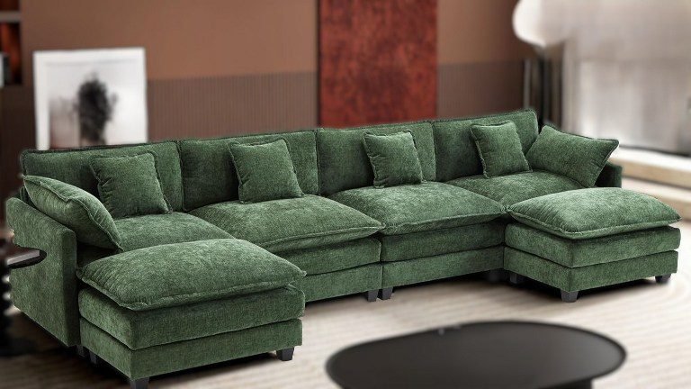 14 Modern U-Shaped Modular Sofas (6-Seater) – Large Chenille Sectional Couch for Living Room, Sectional Couch for Living Room, Faux Leather Couch, Oversized Modular Sectional Sofa, Couch with Ottoman, Corduroy Deep Seat Couch, Velvet Sofa Couch