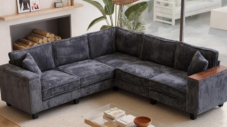 L-Shaped Modular Sectional Sofas for Modern Living Rooms, L-Shaped Modular Sofa with Storage Ottoman, Modular Sectional Sofa with Ottoman for Living Room