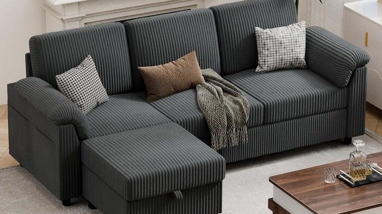 L-Shaped Sectional Sofa with Ottoman, L-Shaped Modular Couch Set with Ottoman, Sectional Sofa with Ottoman for Small Apartments