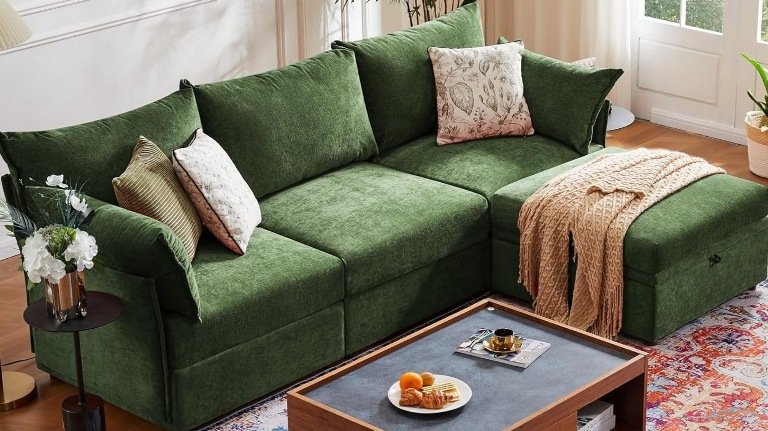 L-Shaped Modular Sectional Sofas for Modern Living Rooms, L-Shaped Modular Sofa with Storage Ottoman, Modular Sectional Sofa with Ottoman for Living Room