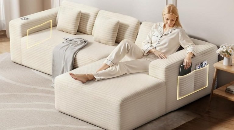 L-shaped sofa couches for living rooms, apartments, and homes,14 Best Deep L-Shaped Seat Sofas for Ultimate Comfort at Home, Sofa with Movable Ottoman, Modular Cloud Sectional Sofa