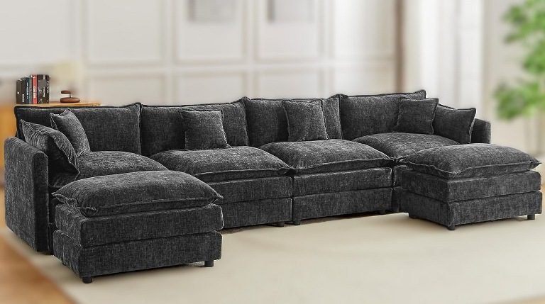 12 Comfy U-Shaped Cloud Couch Sectional Sofas (6 Seater) for Large Living Rooms and Apartments, U-shaped sectional sofa, Sofa with Ottomans, U-shaped sectional sofa, Couch with Storage, U-Shaped Modular Cloud Couch