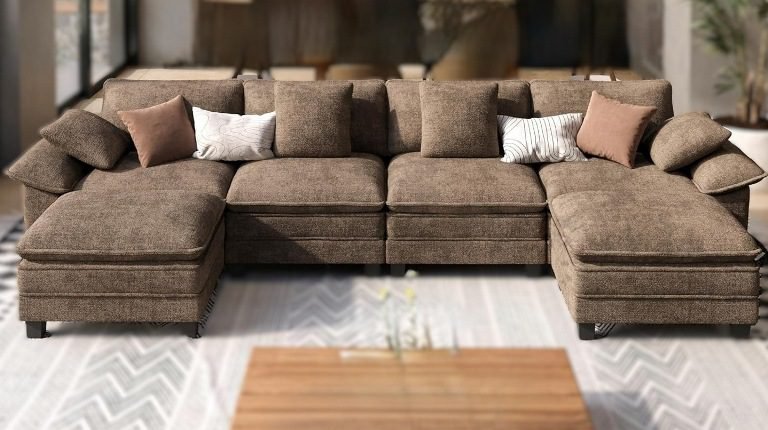 14 Modern U-Shaped Modular Sofas (6-Seater) – Large Chenille Sectional Couch for Living Room, Sectional Couch for Living Room, Faux Leather Couch, Oversized Modular Sectional Sofa, Couch with Ottoman, Corduroy Deep Seat Couch, Velvet Sofa Couch