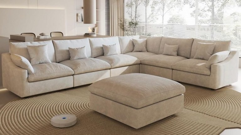 L-Shaped Sectional Sofa with Ottoman, L-Shaped Modular Couch Set with Ottoman, Sectional Sofa with Ottoman for Small Apartments