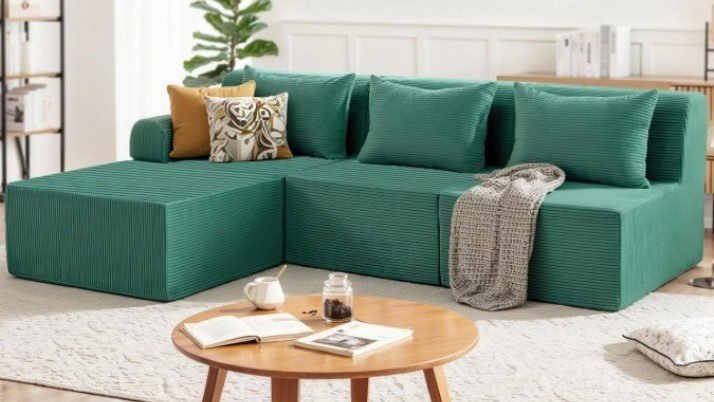 Sectional Couch Sectional Sofa L-Shaped Couch L-Shape Sofa Modular Sectional Sofa 3 Seater Sofa Corduroy Fabric Couch Beige Sofa / White Sofa / Black Sofa Small Couch for Apartments / Office Modern Sofa for Living Room / Bedroom Small sectional couch with corduroy fabric for apartments